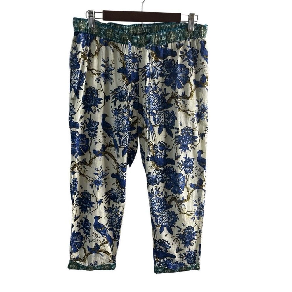 Sundance Cropped Leia Pants Floral Blue Relaxed Lounge Bohemian Peacock size SP - Picture 2 of 12